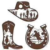 3 Pcs Western Wall Decor Horseshoe Cowboy Boots Cowboy Hat Western Decor Rustic Western Themed Cowboys Riding Horses Western Decor for Home Bedroom Bathroom