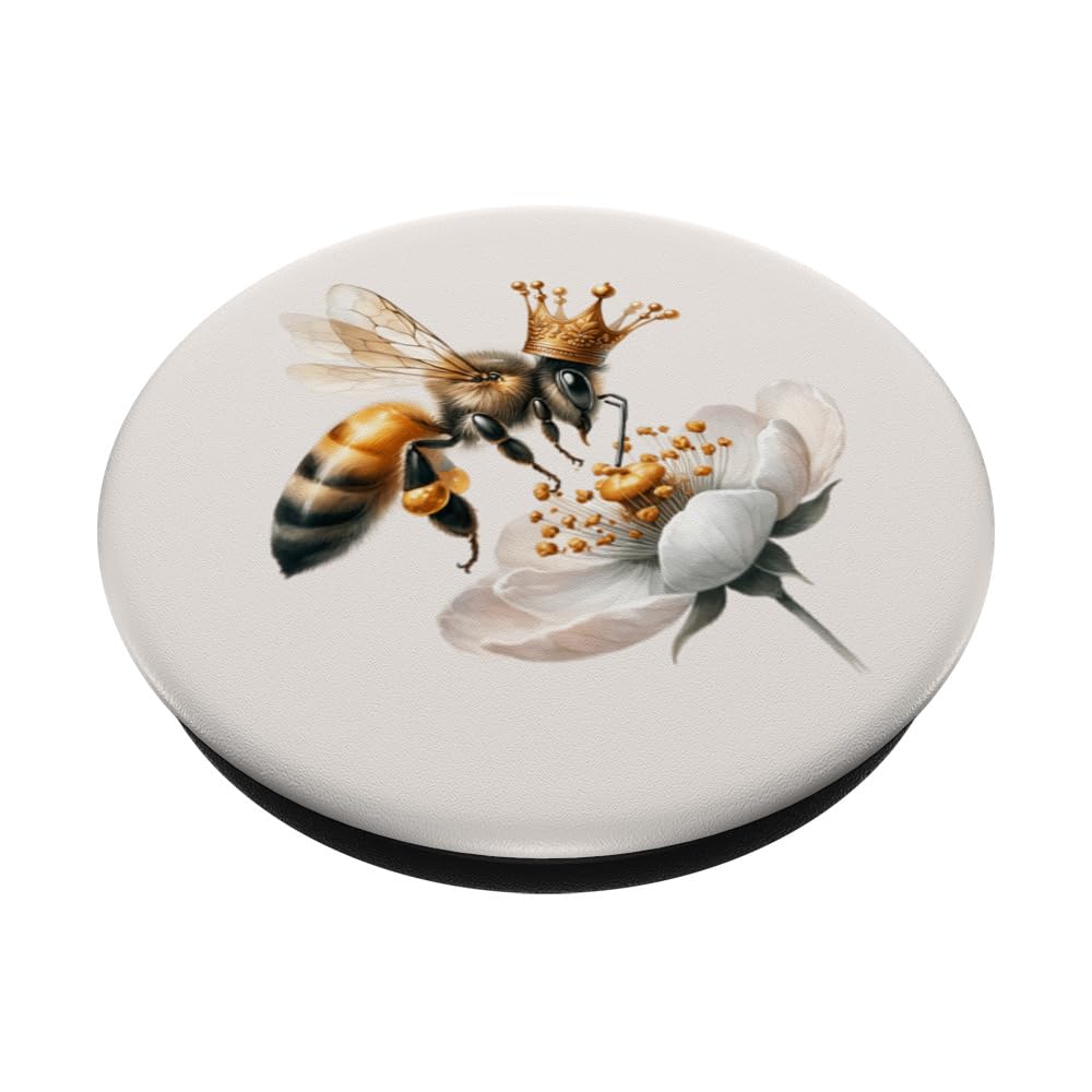 Unique Queen Bee For Women With Bee Crown For Queens Floral PopSockets Adhesive PopGrip, Black - Image 2