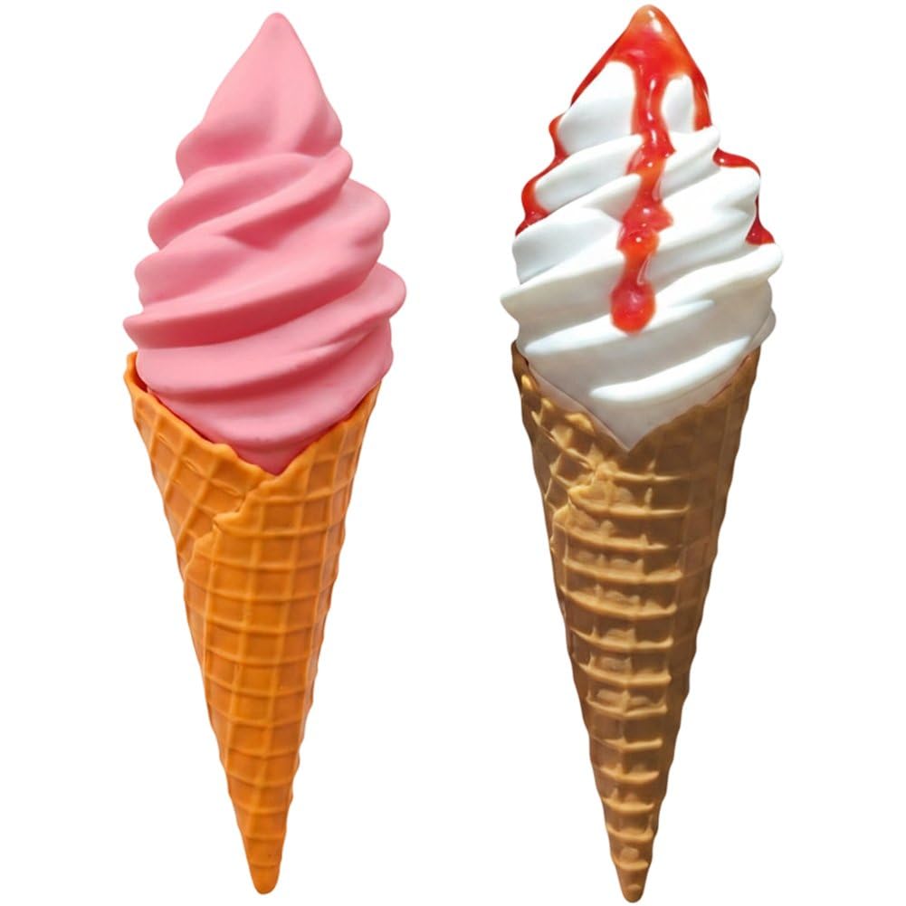 Fituenly 2pcs Realistic Fake Ice Cream Cone Model, Resin Simulation Ice Cream for Dessert Store Bar Display, Food Decoration Props