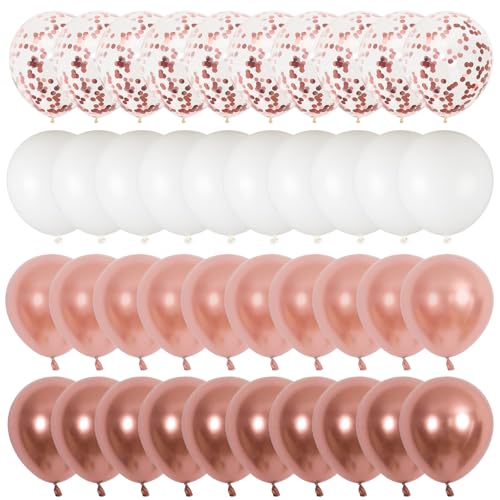 Image of 100pcs Rose Gold confetti Balloons, 12 inch White and Rose Gold Confetti Party Balloons for Wedding, Bridal Baby Shower, Princess Birthday, 2025 Graduation Party Decorations