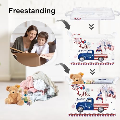 Image of Clastyle Independence Day Patriotic Baby Gift Basket American Flag Firework Kid Book Toy Nursery Bin Collapsible Beach Towel Basket Clothes Organizer, Gnome, 40*30*30 cm