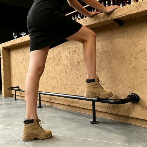 reposapiés de bar Reposapiés independiente Barandilla para apoyo de pies, Reposapié a medida Para mesa de bar, cocina o sala de juegos, Soportes de acero inoxidable(Black,63in/160cm)
