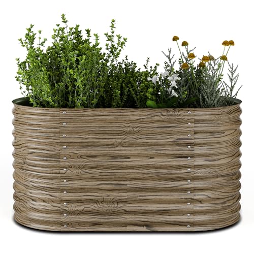 blumfeldt High Grow Hochbeet, Ergonomisches 913 L Ovales Beet In Holzoptik, Wetterfestes Metall Für Blumen, Kräuter & Gemüse – Rostbeständiger Stahl Mit Offener Bodenstruktur & Einfache Montage