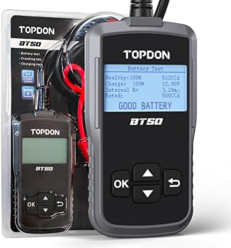 TOPDON Autobatterie Tester BT50, 12V Batterietester kfz 100-2000CCA Digitaler Autobatterieanalysator Ladekurbelsystemtester für Auto Motorrad SUV LKW Boot