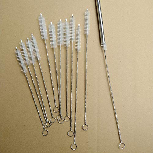 BBDOU Drinking Straw Cleaning Brush Kit Straw Tube Pipe Cleaner Nylon Bristles Stainless Steel Long Handle Cleaning Brushes for Multiple Size Straws, Set of 12