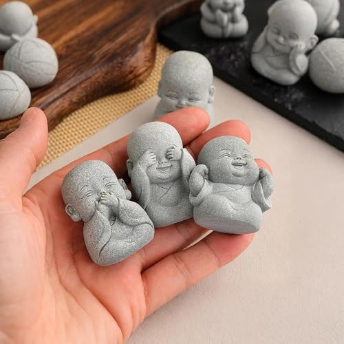 Estatua Buda Sonriente Pequeña de Piedra Natural Zen miniatura 5