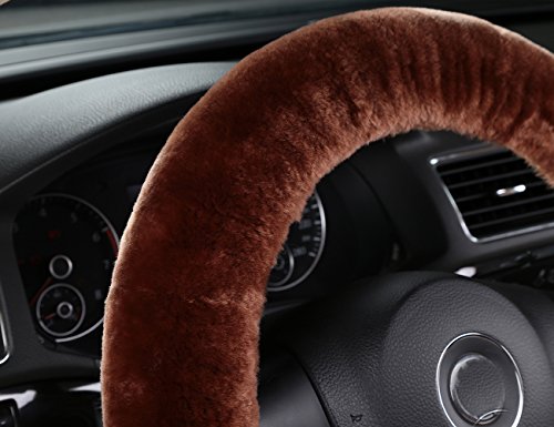 Bellesie Universal Warm Winter Genuine Wool Sheepskin Car Steering Wheel Cover Cushion Protector For 35Cm-43Cm Steering Wheel In Diameter #TOP4