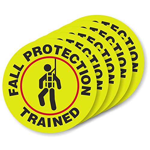 SmartSign Paquete de 5 etiquetas de casco duro "Fall Protection Trained" | Retroreflectantes, circulo de 5 cm