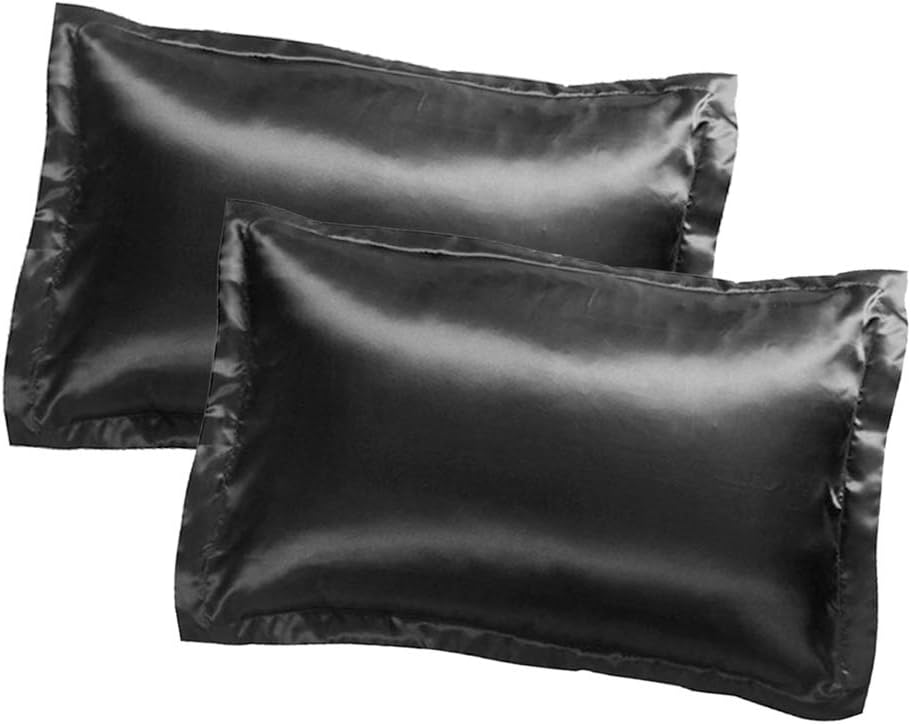 elfisheu Silk Pillowcases Queen Standard Size Satin Silk 54 cm*84 cm for Hair and Skin Hypoallergenic Both Sides for Hair Soft Breathable (Black(21.2 * 33inch), 2PCS)
