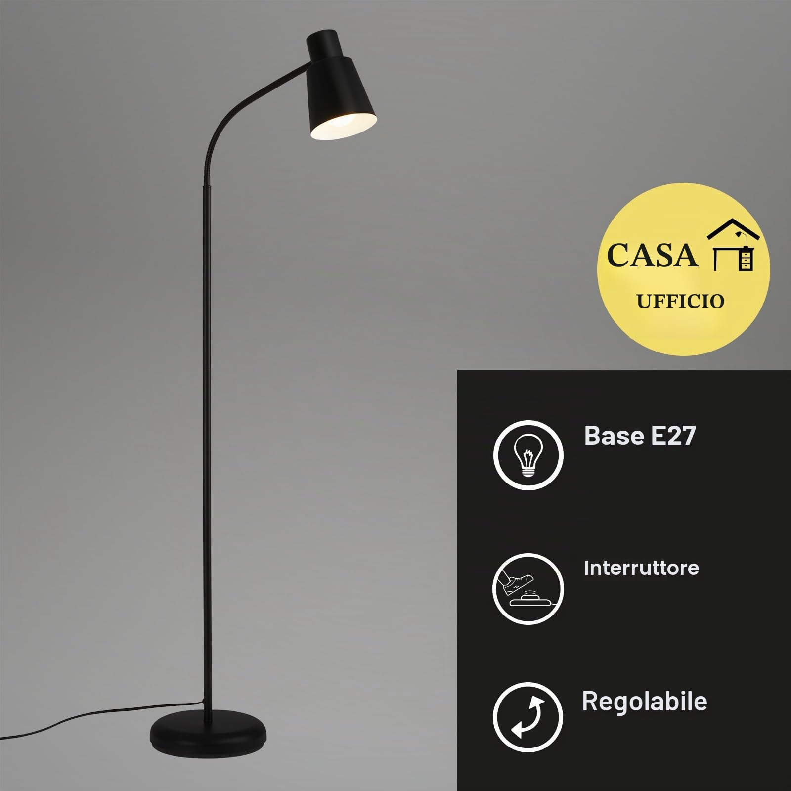 BRILONER Lampada da terra, piantana lampada da terra, lampade da terra, lampada da terra led, pulsante a pedale, illuminazione indiretta, nero