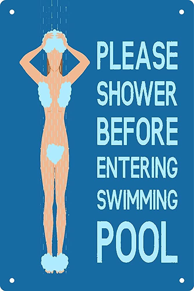 Panneau Métal Drôle Piscine 'Please Shower Before Entering' – Décor Mural