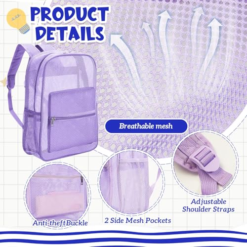 Amylove 60 Pcs Mesh Backpack Bulk 17 Inch See Through Heavy Duty Mesh Bookbags for Sports Travel Donation Charities (Multicolor)4