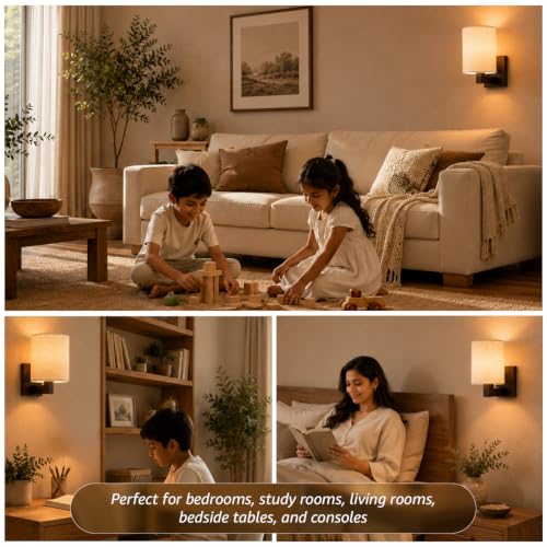Image of Amazon Basics Deewar Sunrise Wall Lamp | Mango Wood Wall Bracket with Polyester Shade | E14 Holder | Decorative Wall Light for Bedroom, Living Room, Hallway & Home Decor