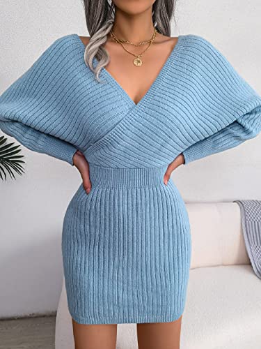 Image of Womens Batwing Long Sleeve Wrap V Neck Bodycon Sweater Dress Winter Cocktail Wedding Guest Dresses