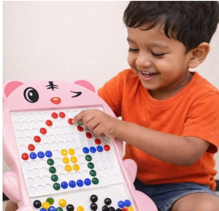Image of Pink Magnetic Drawing Board for Kids - Magnetic Mosaic Puzzle Board with Color Beads, Magnetic Pen & Pattern Cards - Educational STEM Learning Toy for Kids - (Pack of - 1)