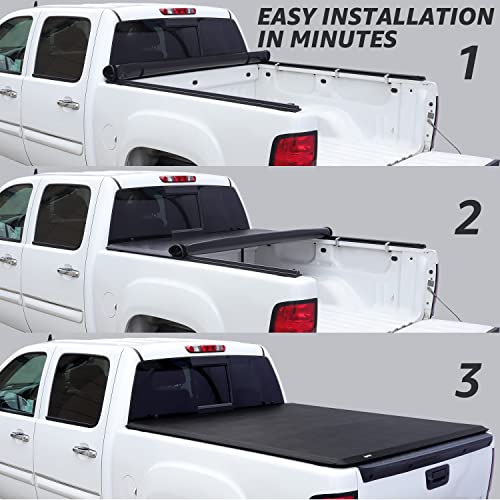 Image of Amazon Basics Soft Roll-Up Truck Bed Tonneau Cover, 5.8 feet, Water-Resistant, Easy Install for 2014-2019 Chevy Silverado, GMC Sierra 1500, Fleetside
