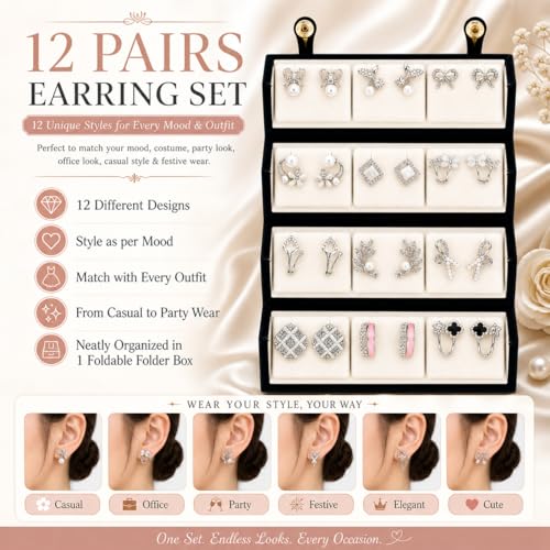 Image of Shining Diva Fashion 12 Pairs Set Earrings for Women Girls with Stylish Organizer Box | Valentine Birthday Rakshabandhan Gifts for Girls Girlfriend Wife Sister