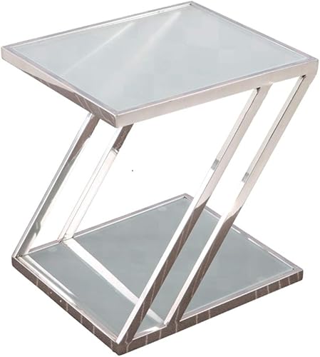 WFF - Mesa de sofá de acero inoxidable, mesa de centro de vidrio templado, mesa de teléfono de oficina, mesita de noche para dormitorio, 17.7 in y