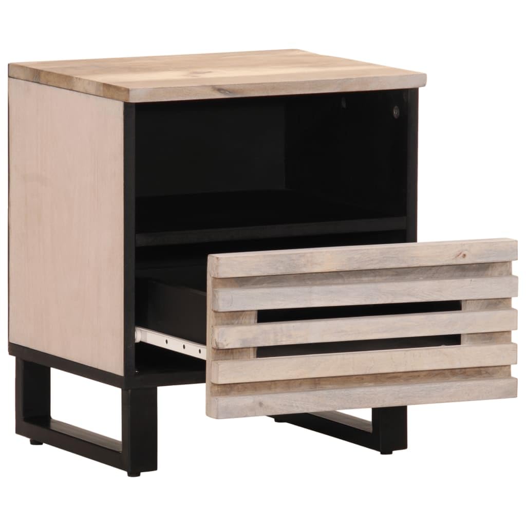 Comodino 40 × 34 × 46 cm in legno di mango con cassetto, comodino per camera da letto, soggiorno, corridoio, spazio con gambe in acciaio inox
