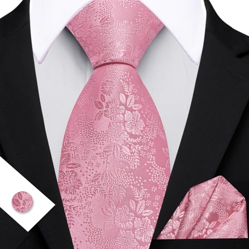 Image of Barry.Wang Men Tie Set Floral Paisley Silk Necktie Pocket Square Cufflinks Formal Wedding Party Business