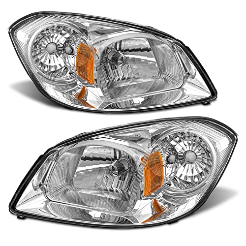 ADCARLIGHTS for 2005-2010 Chevy Cobalt Headlight Assembly compatible with 07-09 Pontiac G5 / 05-06 Pursuit Clear Lens Chrome Housing Amber Reflector Headlamp Replacement PairW/O Bulbs