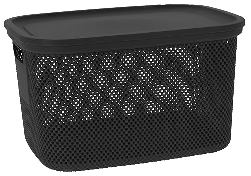 Muddy Hands Decorative Plastic Storage Box with Lid Home Kitchen Bedroom Bathroom Office Stackable Lidded Basket Container (18 Litre, Dark Grey)