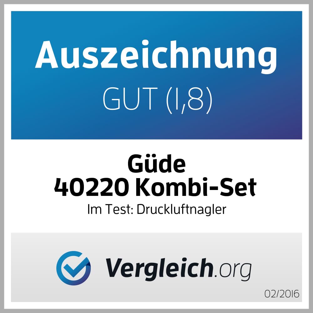 Güde Druckluft-Klammergerät/Nagler (max. 6 bar, Test GUT - SEHR GUT, Tiefenkontrollrad, Sicherheitsschlagsperre, inkl. 1500 Klammern (20/32/40 mm) & 2000 Stifte (25/40 mm), Ölflasche, Tragekoffer)