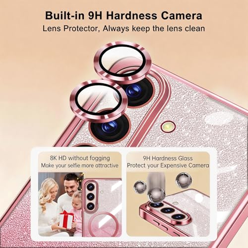 Image of Misscase for Samsung Galaxy S26 Case Compatible with MagSafe,Built-in Camera Lens Protector Full Protection Soft TPU Anti-Scratch Anti-Fingerprint Magnetic Glitter Slim Case Cover Pink