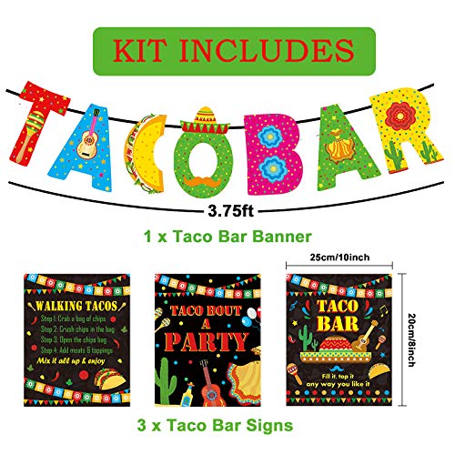 Party Greeting Taco Bar Decoration Kit Mexican Banner Table Sign Food Tent Cards Cinco De Mayo Fiesta Birthday Party Bachelorette Bridal Shower Favors Supplies,Set Of 22 thumb #1