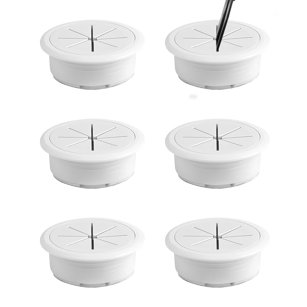 Serplex® 6Pcs Desk Cable Grommets 2 inches Circular Cable Grommets Multi Cable Management Organizer Office Decorative Desk Grommets for Power Cords, White