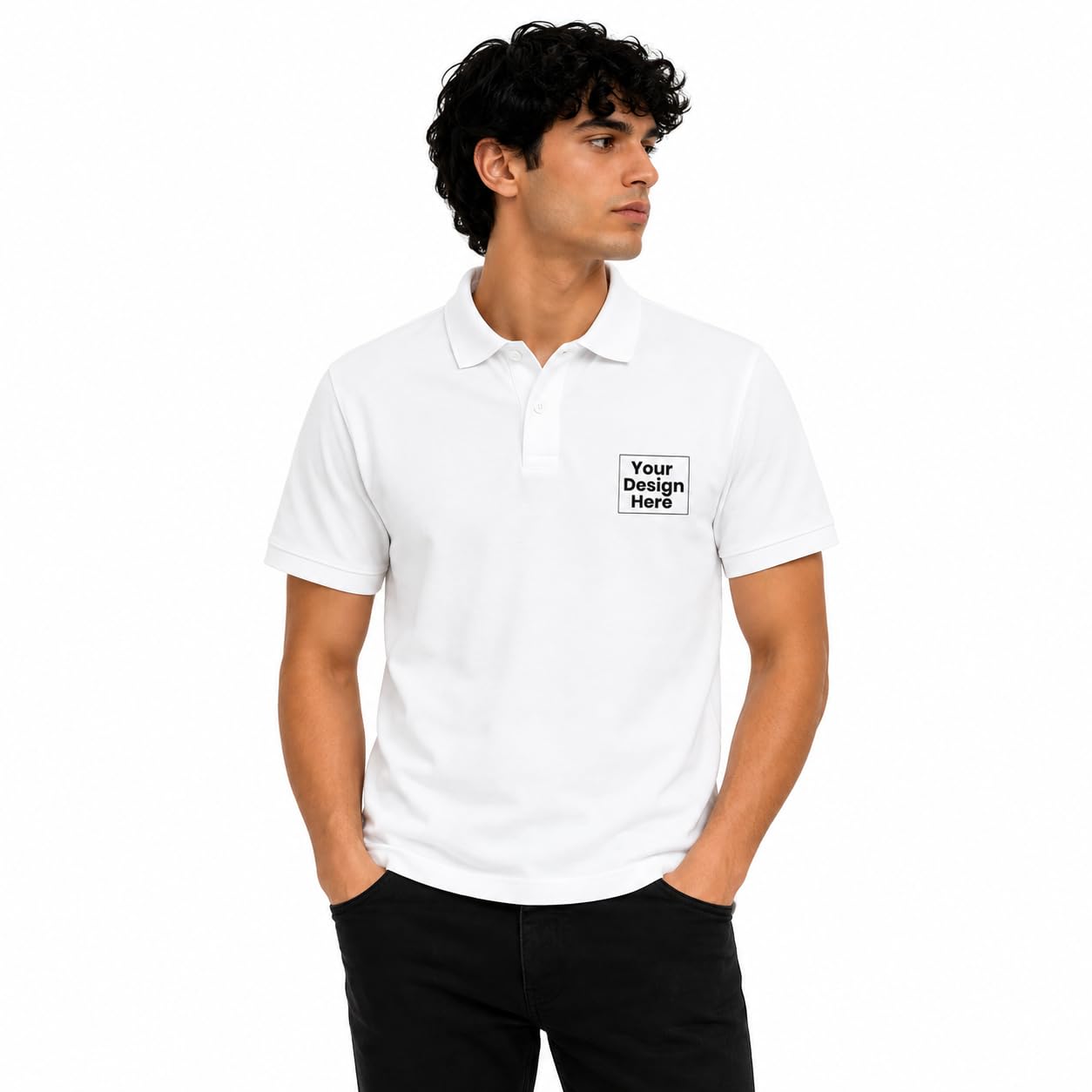 Custom Polo Collar T-Shirt Unisex | Company Branding Personalised (White)-image-25