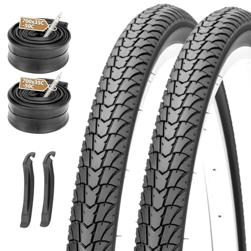 MOHEGIA 700c Gravel Bike Tires Set: 2-Pack 700x38c/40-622 mm Folding Bicycle Tires and Pair Inner Tubes with Tire Levers All-Terrain