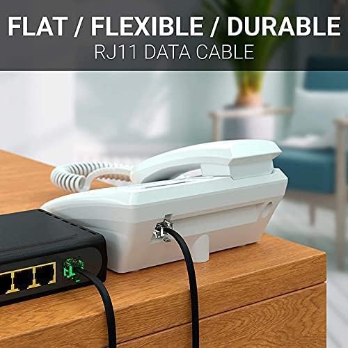 Image of Telephone Cable Extension Cord 2 Pin, 1 Line Rj11 Male To Male Cable Line Or Landline, Phone, Modem Or Fax Machine (Black) (1.5Ft Coiled)