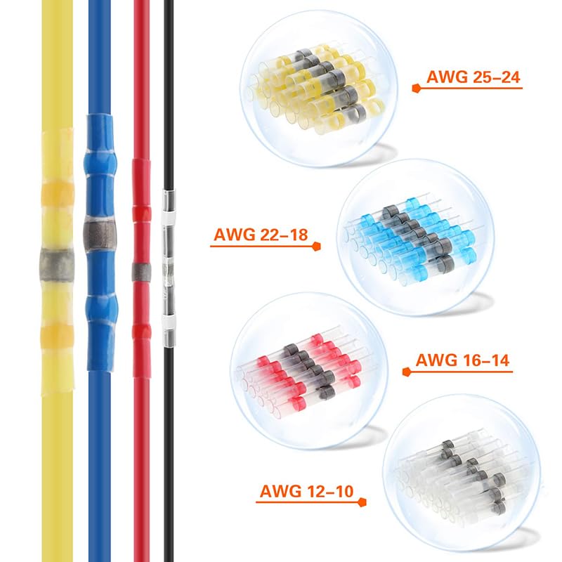 270pcs Waterproof Heat Shrink Butt Crimp Terminals Solder Seal Electrical Wire Cable Splice Terminal Kit for Automotive Marine