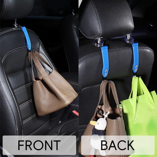 Image of 2 Pack Car Hook Holder Leather Headrest Hooks for Purses and Bags,SUS304 Car Hook(Blue)
