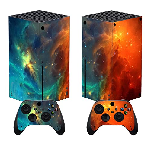playvital Pegatina para Xbox Series X - Calcomanía Vinilo Skin Adhesivo para Consola y Mando, Diseño Duradero, Protección Antirayaduras, Fácil de Colocar y Quitar (Universo Naranja)