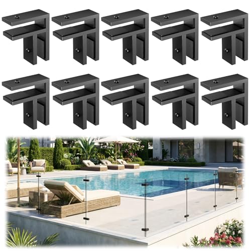 Image of 10 Pack Corner Railing Glass to Glass Clamps, Double Side Glass Clip | No Drilling in Glass, T304 Stainless Steel, Fits 3 /8 inch-1 /2 inch Glass Thickness, Modern Black, Suitable for Fence, Pool, Balcony