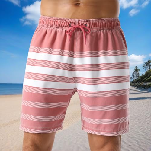 Men's Surf Shorts Striped Relaxed Fit Soft Washed Drawstring Beach Trunk