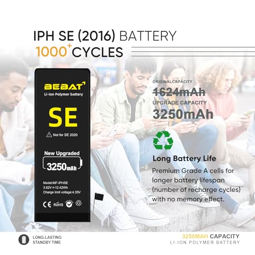 Image of Replacement for iPhone SE 2016 Battery, 2900mAh High Capacity Li-ion Polymer Replacement Battery for Model A1662, A1723, A1724 with Professional Repair Tool Kits