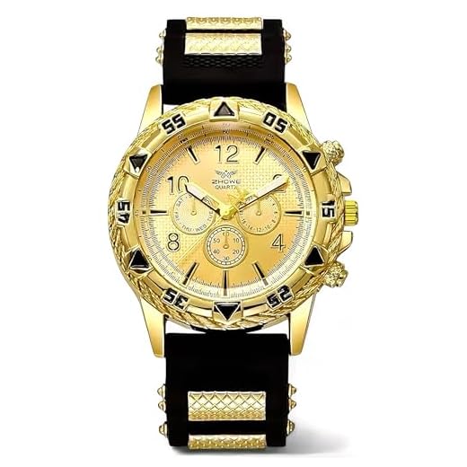 Reloj de Hombre Moderno Dorado y Negro – Movimiento de Cuarzo Preciso, Resistente al Agua, Correa de Silicona, Caja de Regalo Incluida, Diseño Actual y Versátil