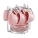 Sumerflos Porcelain Embossed Tea Coffee Cup and Saucer Set, Bone China Tea Set with Saucer and Spoon, Set of 6 (6oz) (Pink)