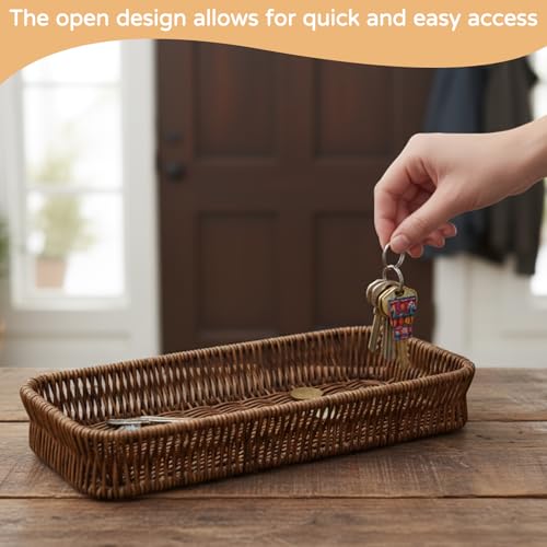 Rattan Tray, Decorative Key Bowl for Hallways and Entryways, Organized Key Storage Solution, Handwoven Natural Material, Ideal for Home Decor and Gift Giving, Dimensions 27 cm x 10 cm x 4 cm - Image 3