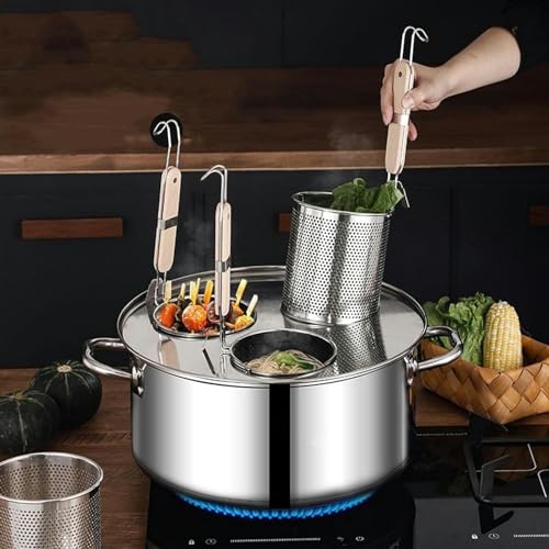 Genérico Olla de Acero Inoxidable Resistente con Tapas - Batería de Cocina de inducción de 3/4/5 Orificios para hervir, guisar y cocinar a Fuego Lento, Pasta, Sopa, enlatado y estofado