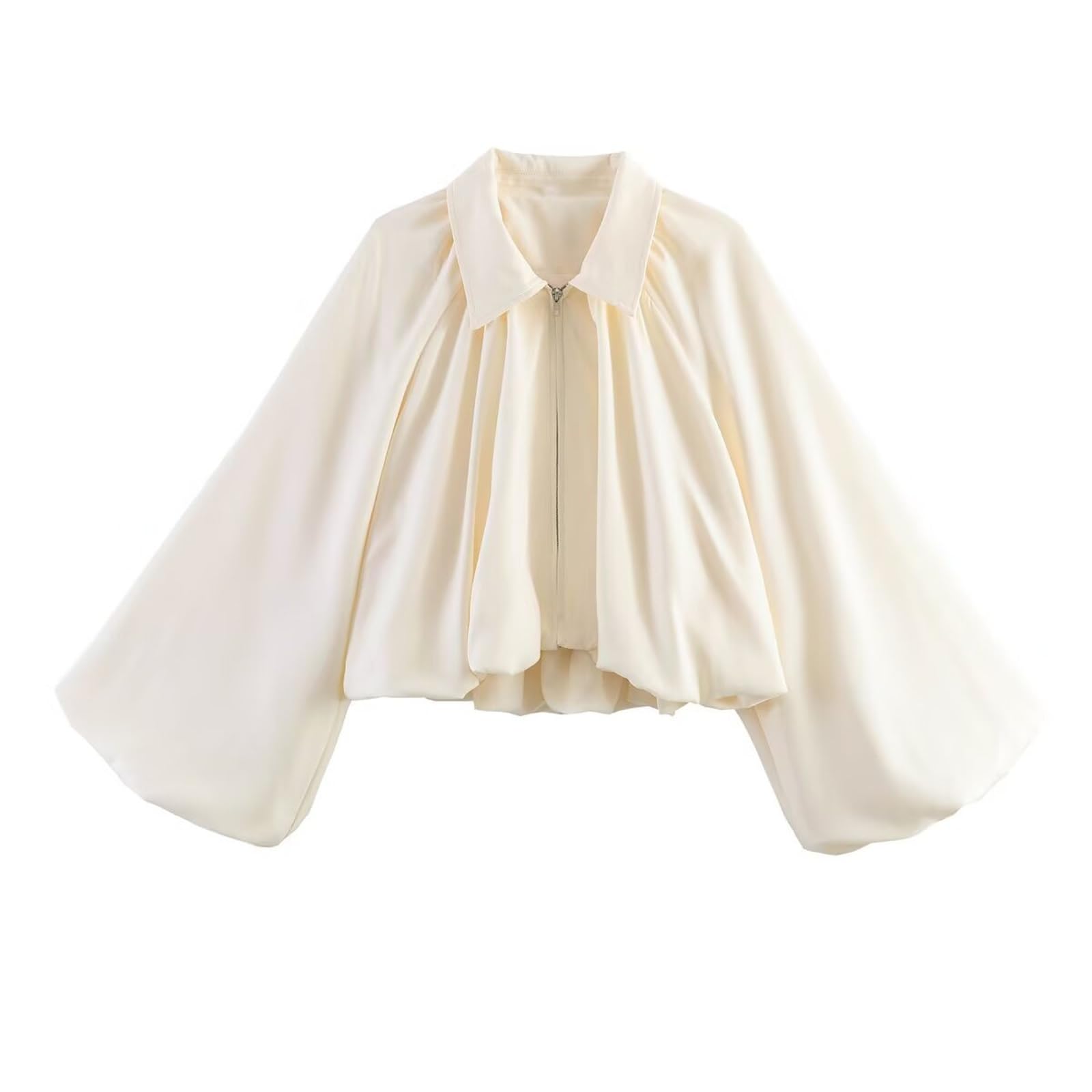 Chaqueta Pilot de manga larga abombada para mujer, cuello alto, corta, casual, holgada, ligera, color sólido