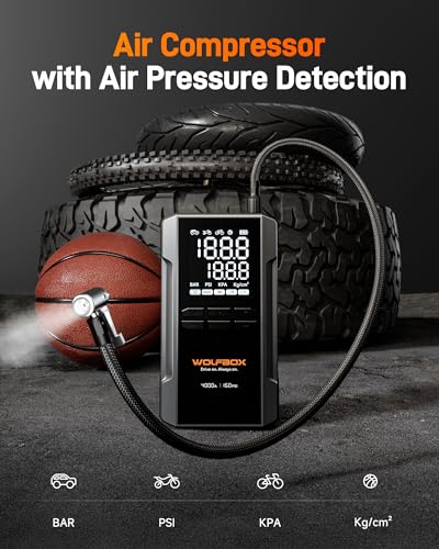 WOLFBOX 4000A Jump Starter with 160PSI Air Compressor, 12V Car Battery Booster, 65W Fast Charge, 24000mAh Portable Tire Inflator, LED Display for 10L Gas & 10L Diesel Engines, LED Light, Jumper Cables - Image 5