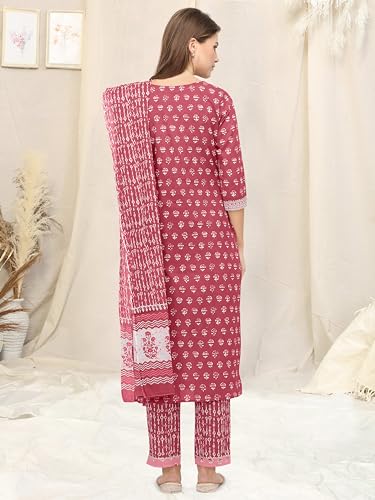 Image of MIRCHI FASHION Pure Cotton Straight Kurta Set with Dupatta | 3 Piece Ethnic Kurta Pant Set Office Wear Salwar Kurta Set for Women