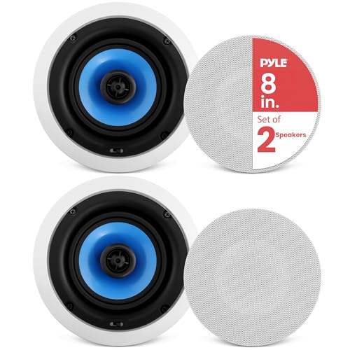 Pyle 8” In-Wall / In-Ceiling Speakers, 250W Peak, Hi-Fi Stereo Sound, Pivoting Adjustable Coaxial Silk Dome Tweeter, Poly Cone Woofer, Stain Resistant Grill, For Home Theater, Custom Installs- Pair