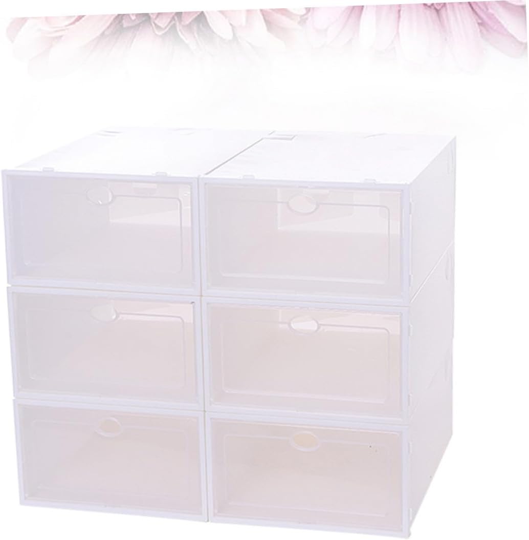 6PCS Thickened Transparent Shoe Storage Boxes Stackable Plastic Containers for Men White Frame Organizer for Small Closets Dorm Rooms and Entryways