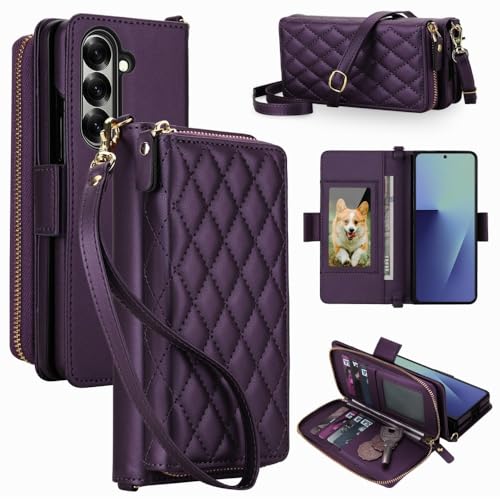 Étui Samsung Galaxy Z Fold 4 violet foncé avec portefeuille zippé et bandoulière