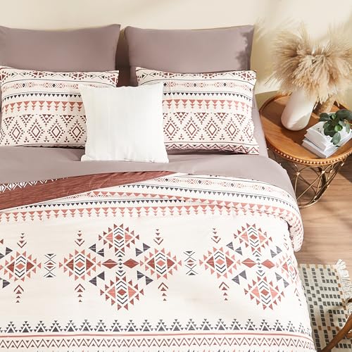 Geniospin Full Comforter Set - 7 Pieces Bed in a Bag, Comfortable Western Bedding Sets for All Seasons, Lightweight Soft Boho Comforter Bed Set with Sheets, Pillowcases & Shams